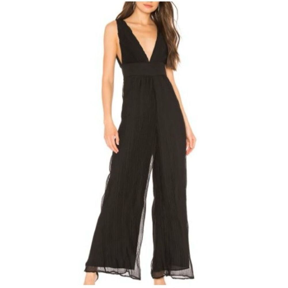 SuperDown Revolve Black Winona Pleated Jumpsuit sz L EUC